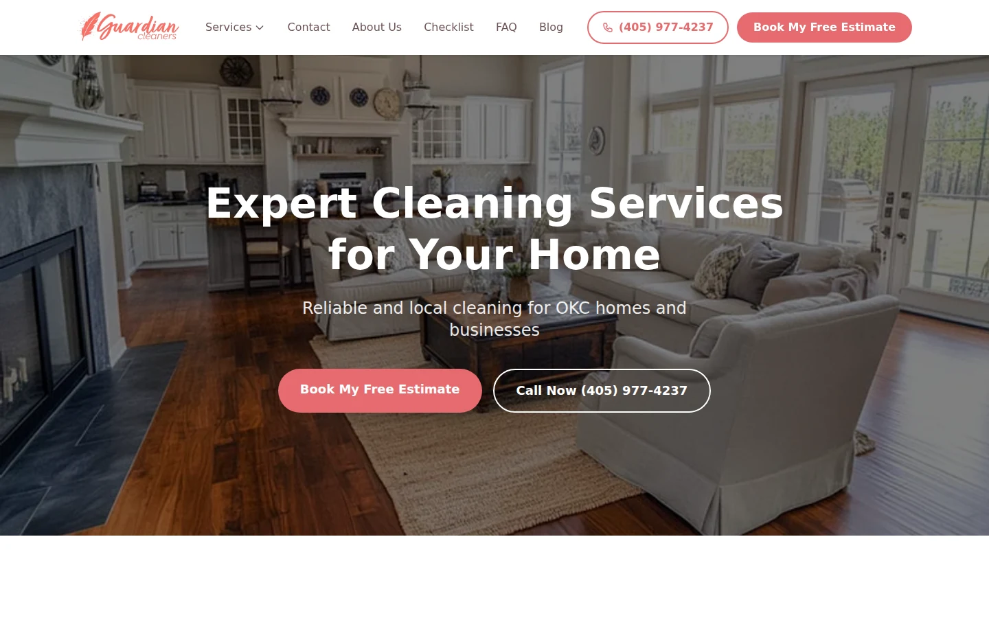 Guardian Cleaners homepage hero for expert cleaning services in Oklahoma City.