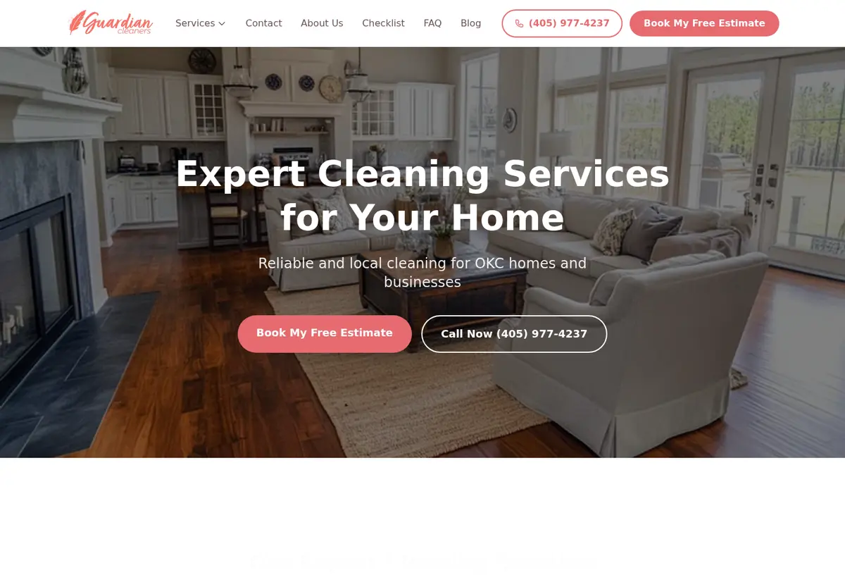 Guardian Cleaners homepage hero for expert cleaning services in Oklahoma City.